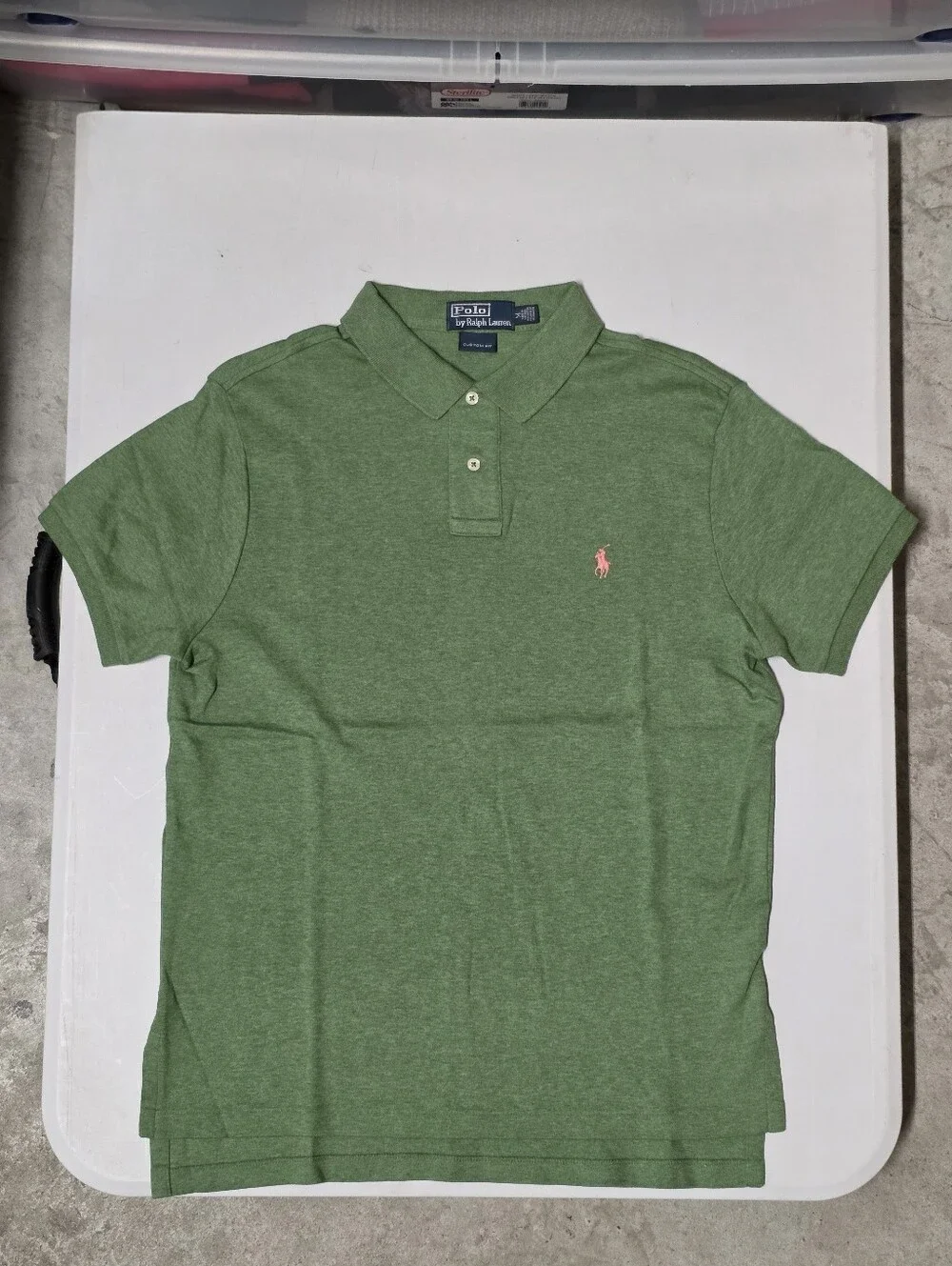 Polo Ralph Lauren Custom Fit Green Solid Polo Shirt Men's Size M Short Sleeve